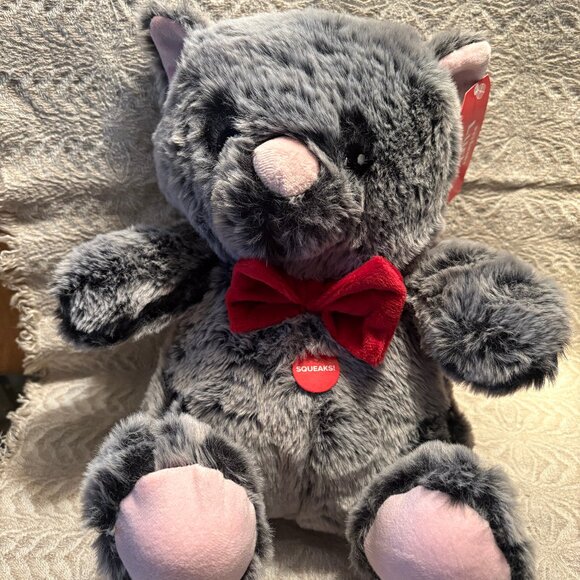 Pet Smart GRAY TEDDY BEAR 12" Squeak Plush Stuffed Bow Tie Boy Male Puppy NWT - Picture 1 of 5
